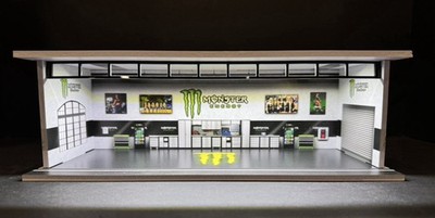 Monster Energy White Theme Display FOR Hot Wheels 1:64 Model Diorama Garage LEDs