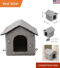 Weatherproof Grey Outdoor Cat House - Insulated Shelter with Transparent Curtain