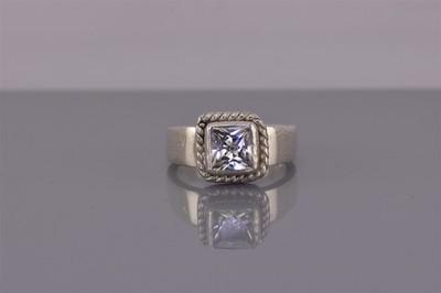 Sterling Silver Cable Boxed Princess Cubic Zirconia Wide Band Ring 10g 925 Sz: 7