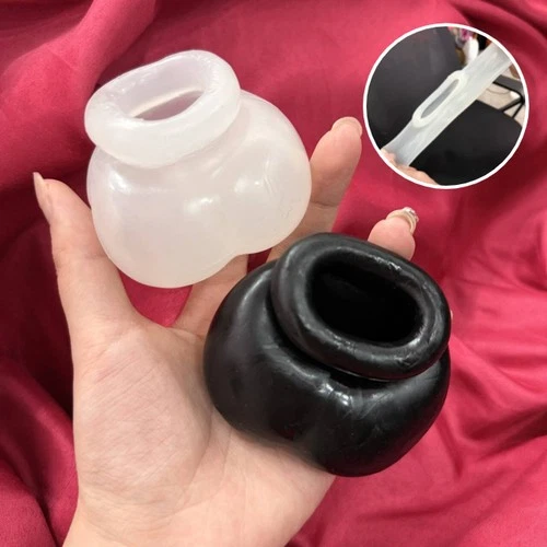 Silicone Chastity Cage Ball Bag Scrotal Restraints Testicles Stretcher for Male - Picture 1 of 35