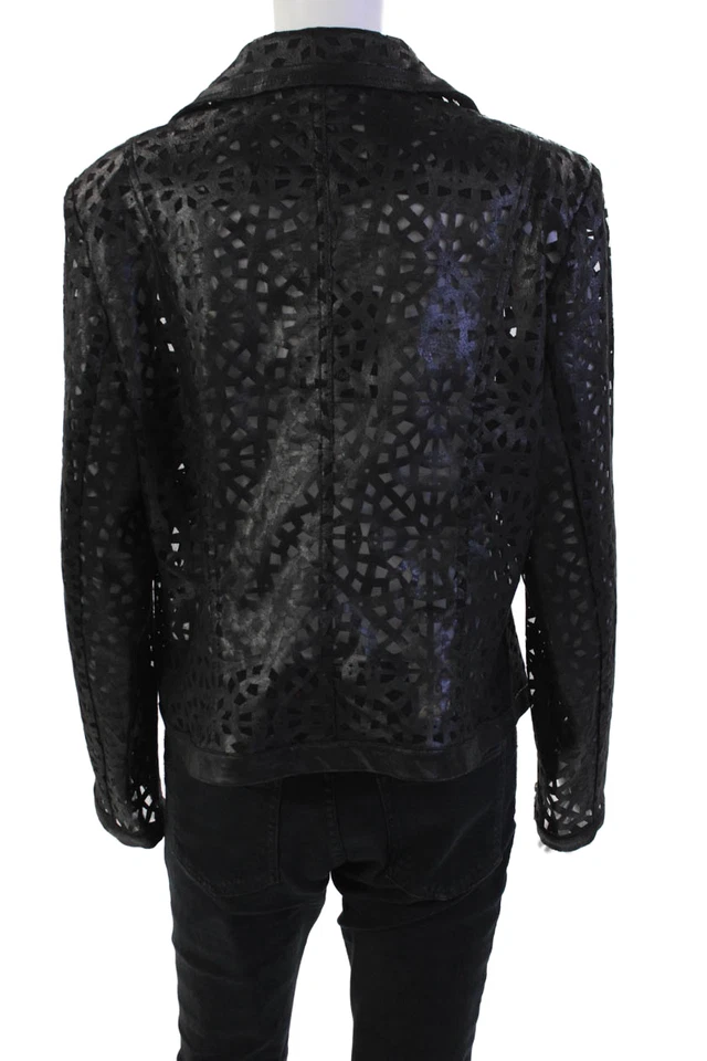 Chaqueta Insight para mujer de cuero vegano con cuello recortado frente abierto negra talla 14 Foto 4 de 4