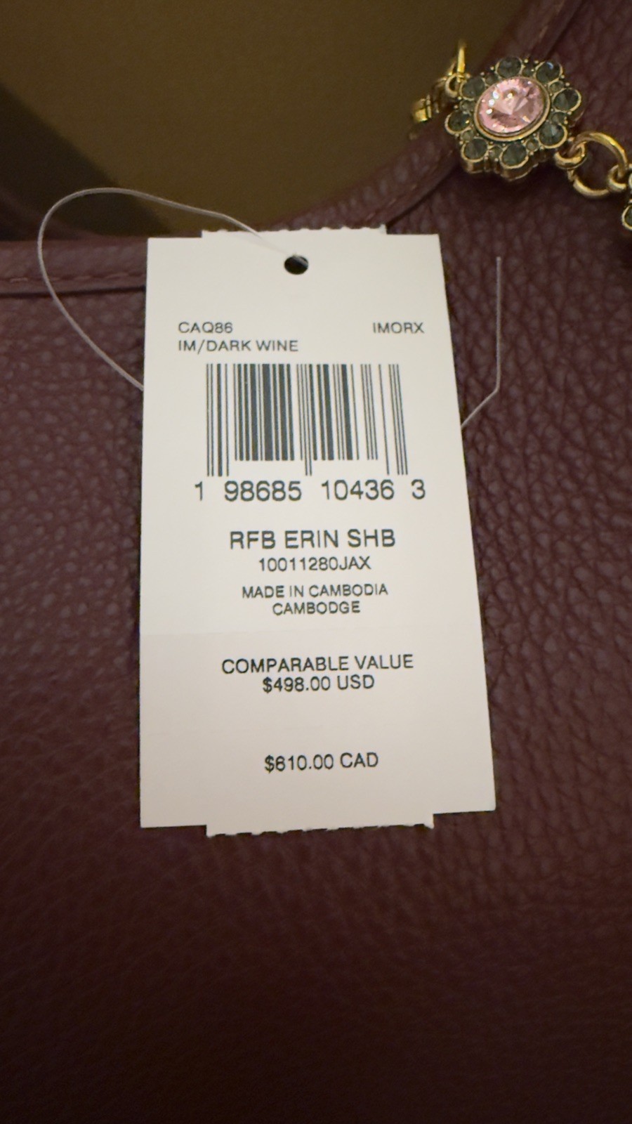 Coach Erin Shoulder Bag pebble Leather Gold Dark Wine NOT SOLD IN UK SOLD OUT image 3