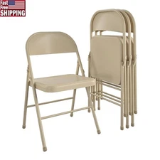 Folding Chair Indoor Non-Slip Event Seating All-Steel Metal Folding Chair 4 Pack
