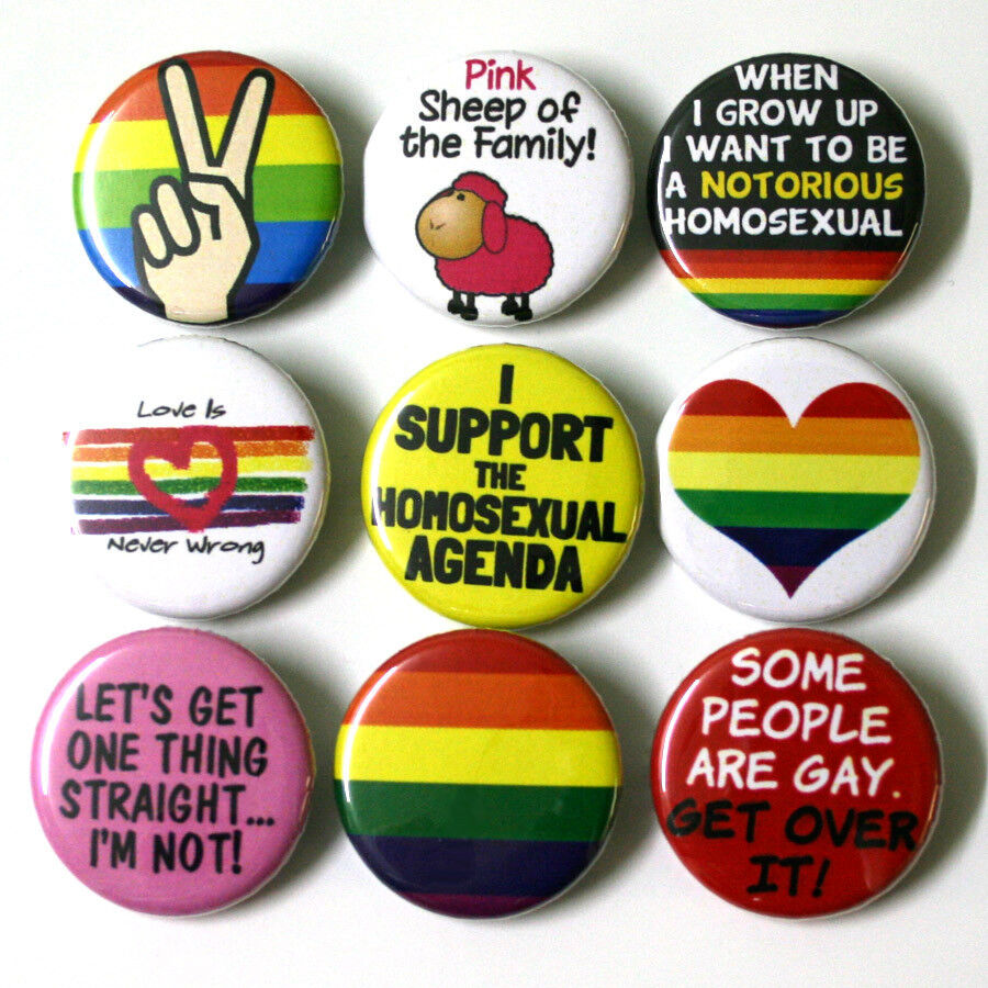 Gay Lesbian Queer Pride Badges Buttons Pins X 9 25mm One Inch Lgbt 