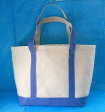 Bloomingdale's Beige & Blue Canvas Cotton Tote Bag Handbag Eco Reusable Purse