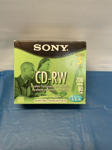 NEW SONY CD-RW 5-Pack Jewel Case 700MB 80 Min Rewritable Multi Speed 1x 2x 4x - 第 3/3 張圖片