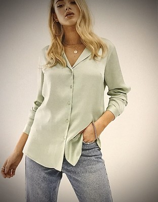 satin button front shirt