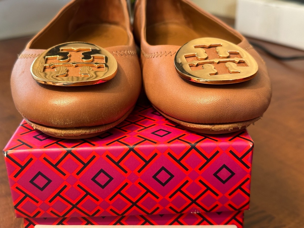 Tory Burch 32880 Royal Tan Minnie Travel Flat with Metal
