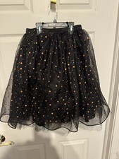 Disney Minnie Mouse Halloween Tutu Skirt Black  Orange Dots Child Size XL 14-16