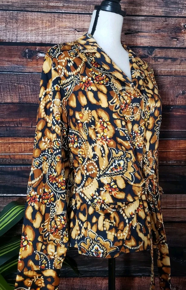 Jones New York Signature Blouse Size XL Button Up Tie Front Top Cotton Boho - Image 2 of 4