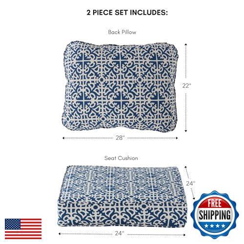 Greendale Home Fashions Outdoor Reversible 2-Piece Deep Seat Cushion Set, Azu - Picture 3 of 5
