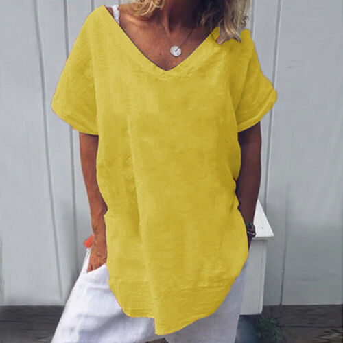 Plus Size Womens V Neck T Shirt Blouse Ladies Summer Short Sleeve Tunic Tops Tee - Picture 7 of 25