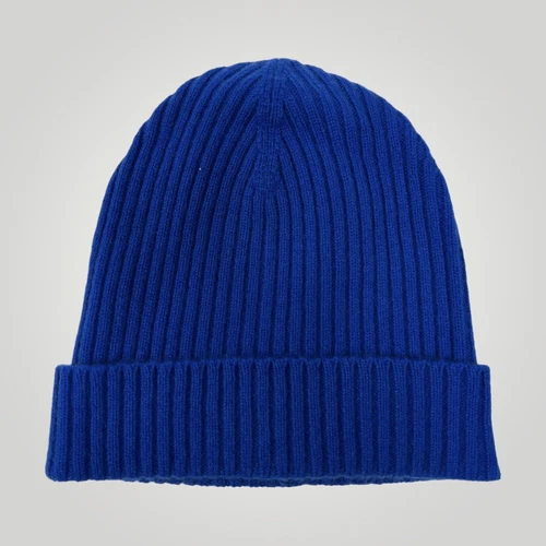 Maison Andes 100% Cashmere Royal Blue Ribbed Beanie