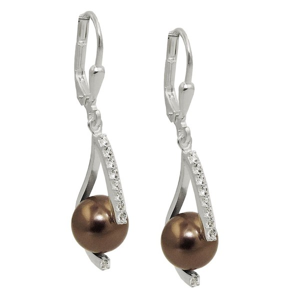 OhrhäNger Ohrringe Brisur Braune Perle Aus Kristall WeißE Zirkonia 925 Silber-image