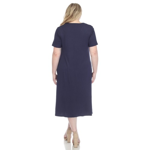 Plus Size Short Sleeve Pocket Swing Midi Dress - Picture 22 of 49