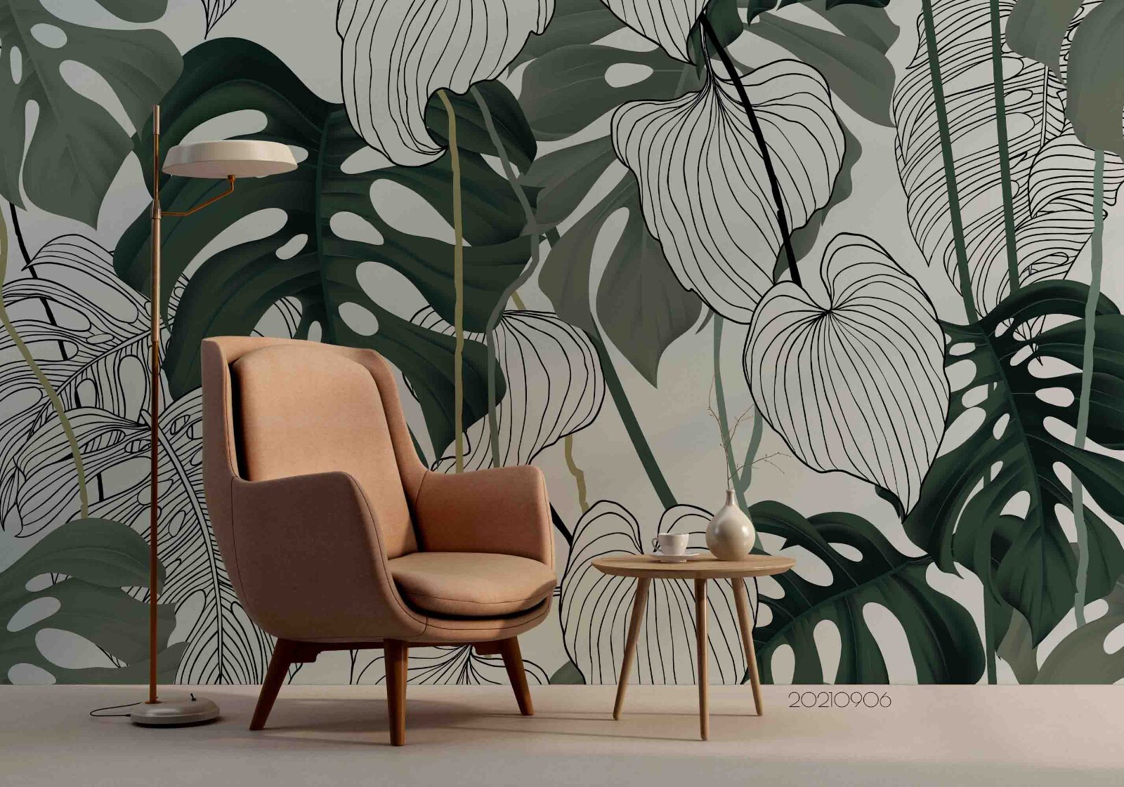 3D Hand Drawn Green Leaves Wall Murals Wallpaper Murals Wall Sticker