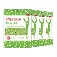 Plackers Back Teeth Micro Mint Dental Flossers Mint Flavor 75Ct Pack of 4