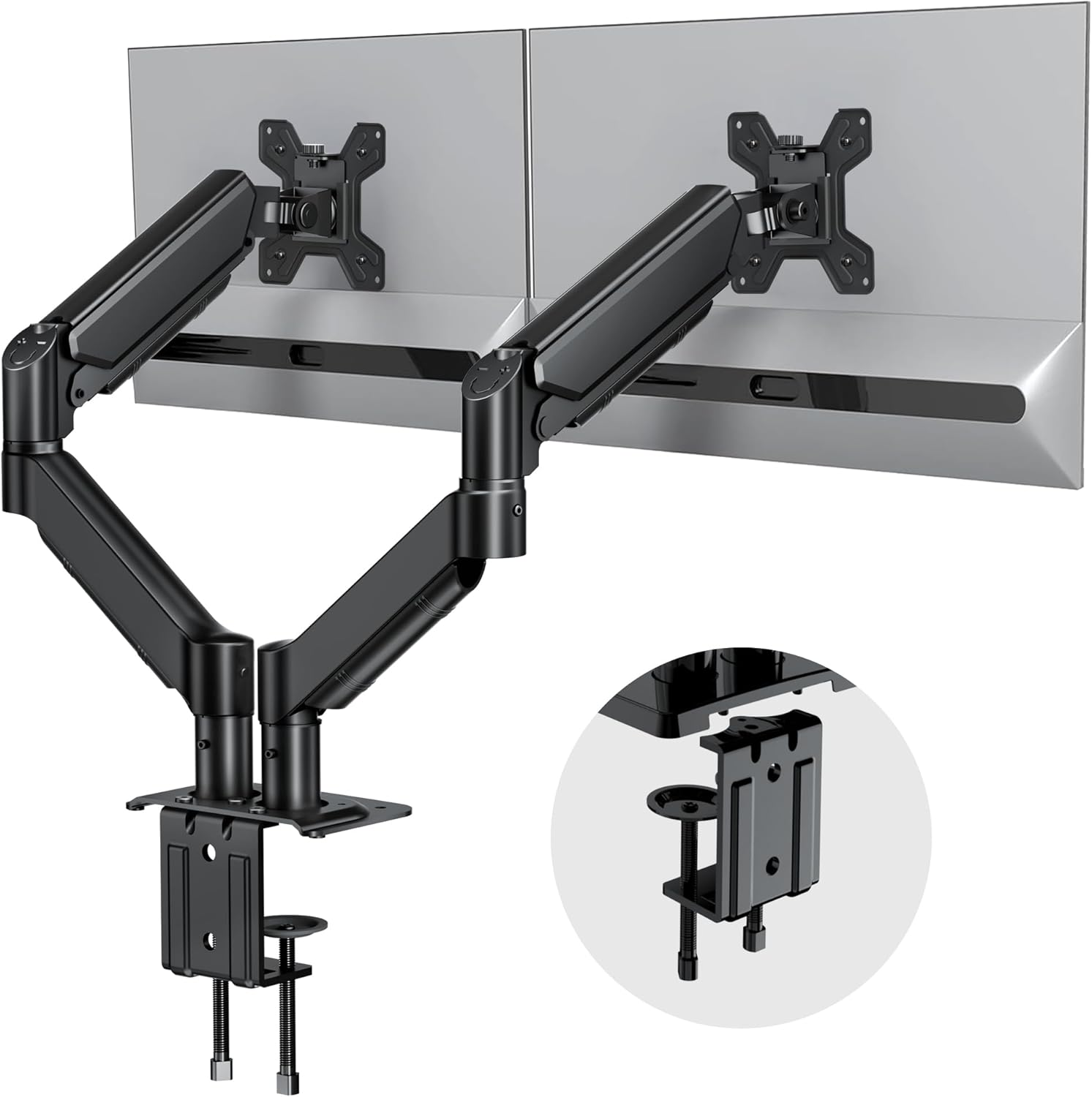 Dual Monitor Stand with C Clamp & Grommet for 2 Screens-image