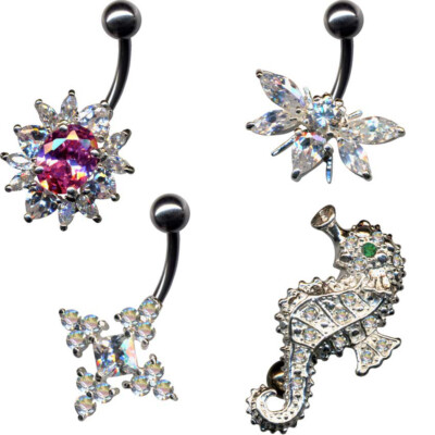 PIERCINGO  ECHT SILBER 925er Bauchnabelpiercing TITAN  EPOXY Kristall Bauchnabel