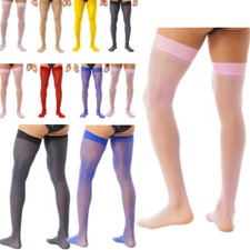 Men Sheer Pantyhose Ultra Thin See Through Lingerie Stocking Thigh High Socks