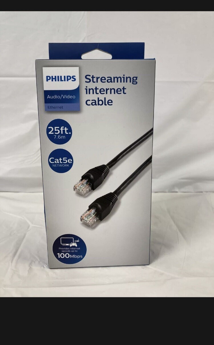 Philips Ethernet Cable 25 ft. Cat5e Up to 100Mbps for Router, Modem Black-image