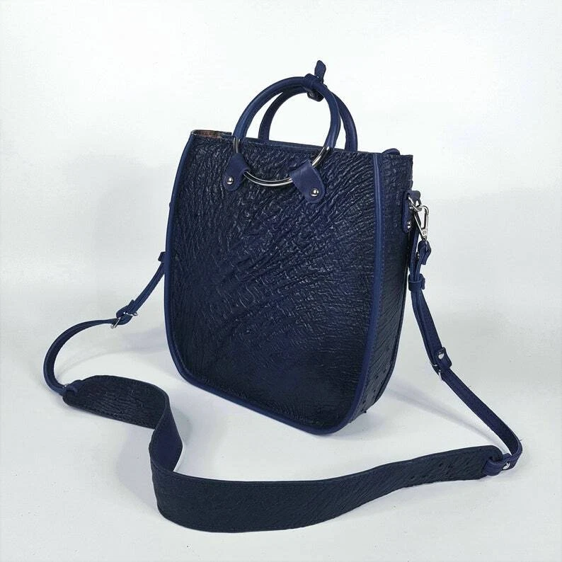 COACH Borsa a tracolla donna VERA pelle di struzzo esotica lusso blu tote borsetta