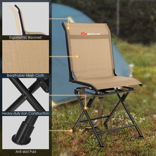 All weather Folding Camping Picnic Swivel Mesh Hunting Chair W/Sturdy Iron Frame - Picture 7 of 10