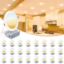 24 Pack 6 inch Recessed Lighting, 5CCT Ultra-Thin LED Recessed Light with Juncti