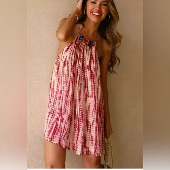strapless open back dress Pink Abstract Print Cut Out Bodycon Mini Dress | Mini Dress main image 1