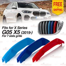 Tri-Color 7 Bars Front Kidney Grille Sports Cover Clips for BMW X5 G05 2019-2023