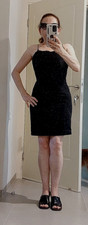 Little black  cocktail evening mini slip dress w/black crystal gems straps  S-M