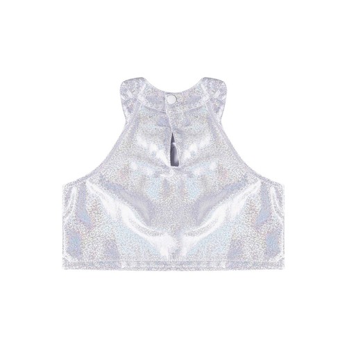 Kids Girls Crop Top Party Jazz Metallic Tank Vest Halloween Dancewear Training - Picture 27 of 41