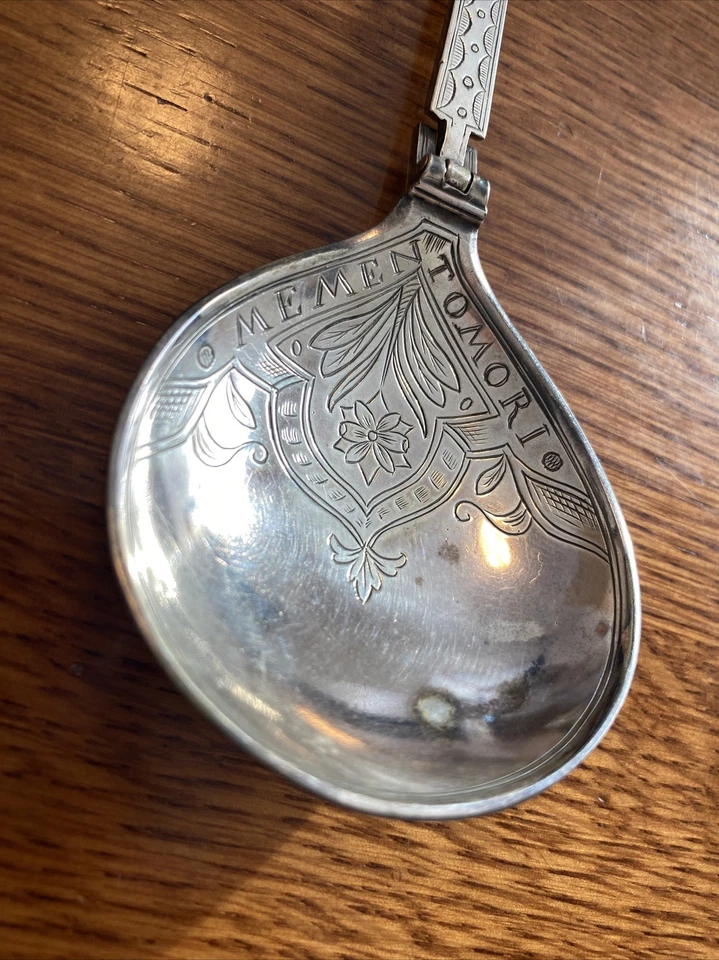 Raro Magnífico Marius Hammer Noruega Memento Mori Cuchara Bautismal Plata 830 Foto 3 de 4