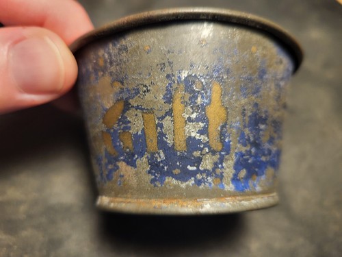 Antiker "Ein Geschenk", Kinder bemalt, blau und gold, Zinnbecher mit Henkel - Bild 2 von 20