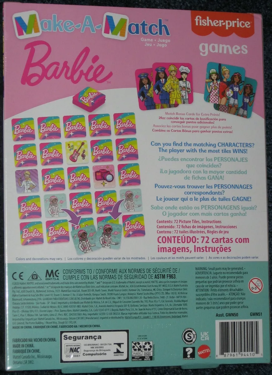 BARBIE Make-A-Match Memory Game NEW Sealed Free Shipping ! No Reading  Required