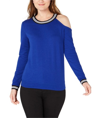 I-N-C Womens Striped Cold Shoulder Sweatshirt, Blue, Small, Women's