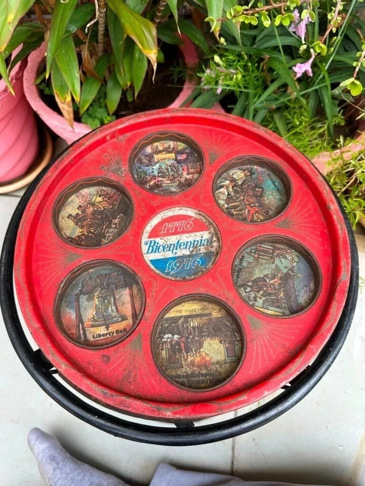 Plato bandeja redonda vintage raro bicentenario Adv 1976 para servir cerveza de hojalata Foto 2 de 4