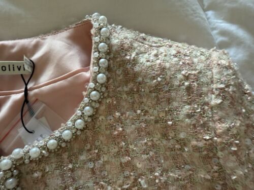 Alice & Olivia Kidman Pearl Pink Blush Blazer Boxy Jacket Embellished Sequin S - Picture 9 of 18