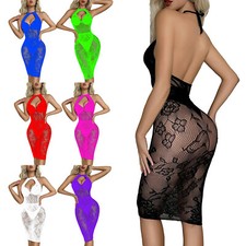Women's Hollow Out Fishnet Bodycon Dress Sleeveless Backless Sexy Pencil Dress