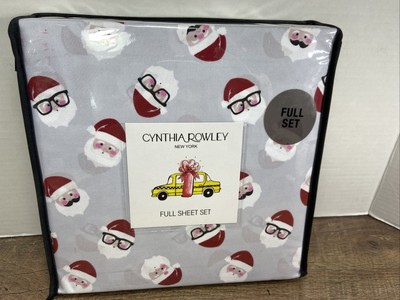 Cynthia Rowley Full 4 Piece Bed Sheet Set Christmas Cats  CYNTHIA ROWLEY 4 PC FULL Christmas Holiday Santa Claus Designer Sheet Set NEW display picture 1