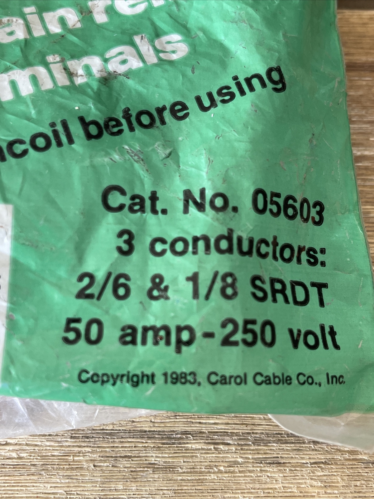 Carol 3 Ft Range Cord  3 Prong Wire 50 Amp - 250 Volt  Old Stock in package