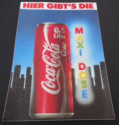 Werbe-Aufkleber Coca Cola Hier gibts die 0,5 l Maxi Dose Coke Neu 90er