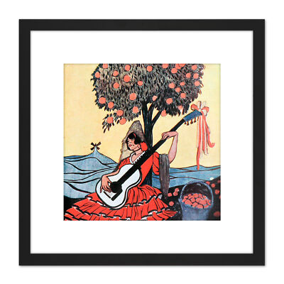 Lengo Sphere Spanische Gitarre Kunstplakat Gerahmter Kunstdruck 23x23 cm