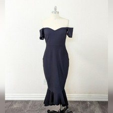 Lulus How Much I Care Off the Shoulder Dress Navy Blue M party cocktail wedding