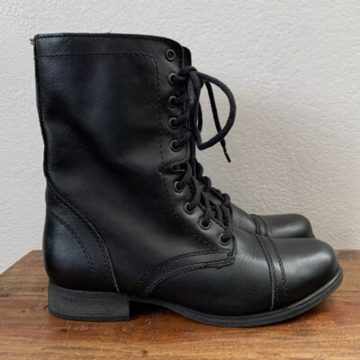 Steve Madden Troopa Combat Black Leather Lace Up Boots