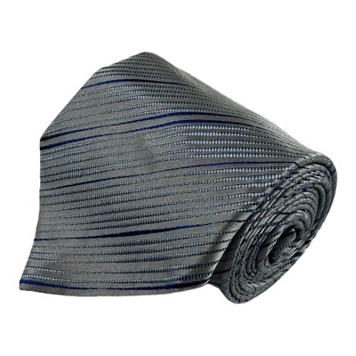 Zilli Paris Gray Blue Striped Mens Pure Silk Tie 4 Inch Width