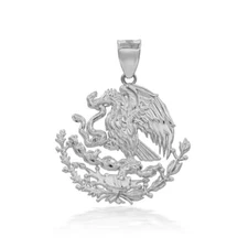 .925 Sterling Silver Mexican Coat Of Arms Eagle Pendant Necklace