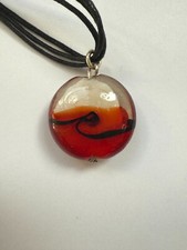 Millefiori-Glas-Halskette mit verstellbarer Größe/Rot-Weiss/ 1 Stück /