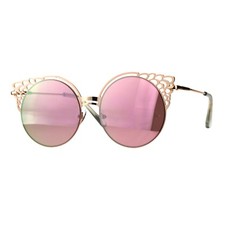 Round Wing Top Sunglasses Womens Cutout Fashion Shades Mirror Lens UV 400