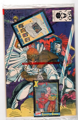 X-FORCE #1 POLYBAGGED w/SUNSPOT & GIDEON CARD (Aug 1991) Negative Capt America